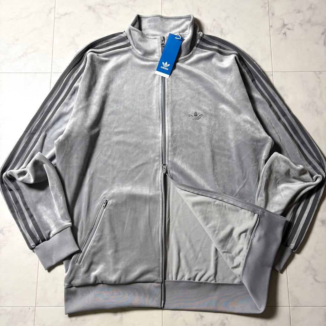 【未使用タグ付き】adidas ベロア トラックジャケット Wジップ グレー M