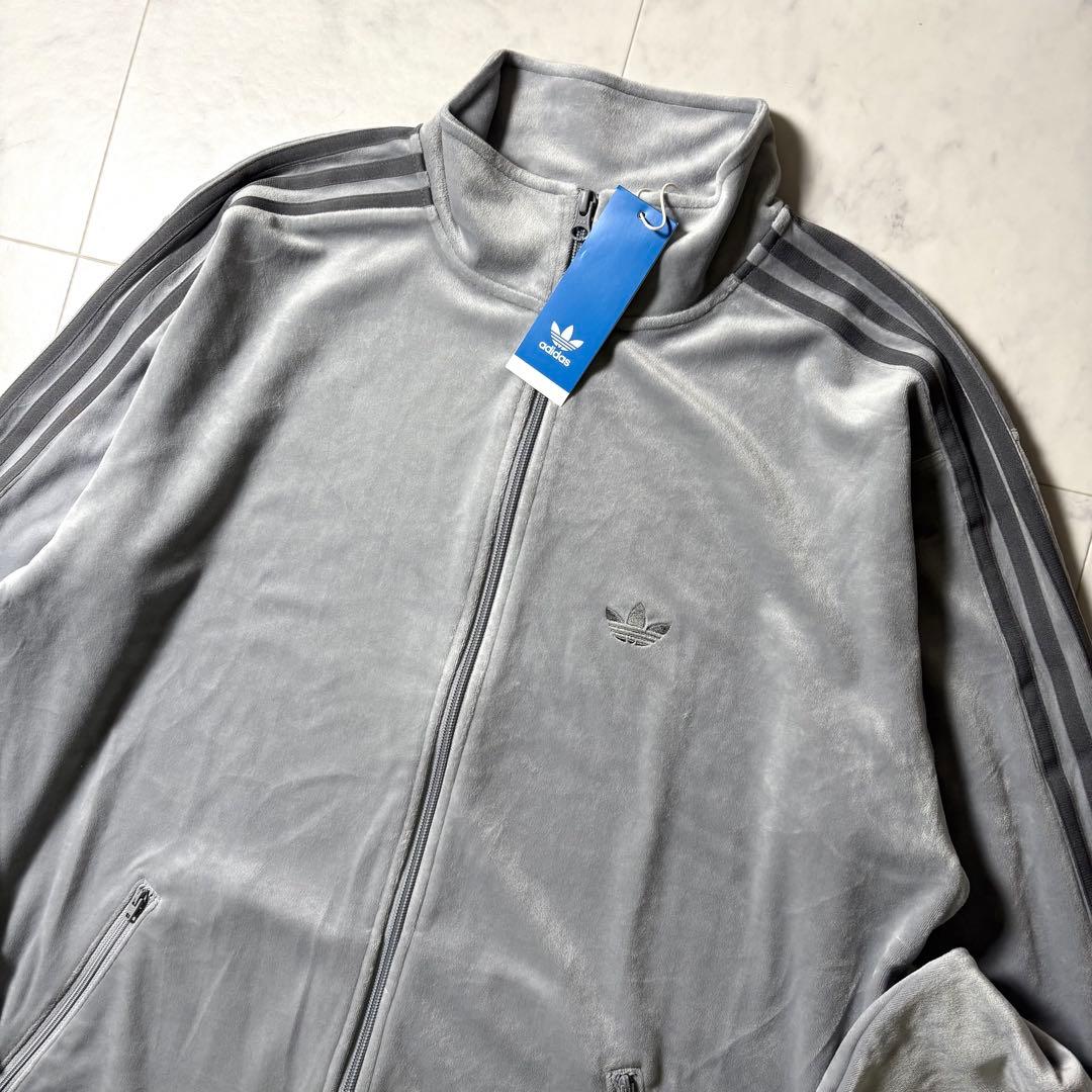 【未使用タグ付き】adidas ベロア トラックジャケット Wジップ グレー M