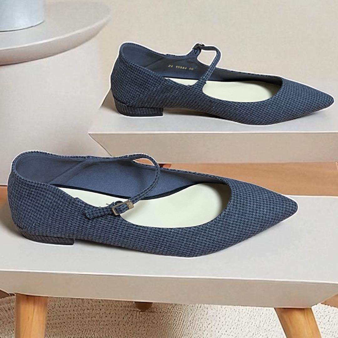 未使用 ルタロン ポインテッド ワンストラップ フラット 千鳥柄 ニット