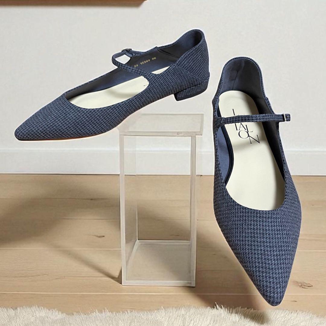 未使用 ルタロン ポインテッド ワンストラップ フラット 千鳥柄 ニット