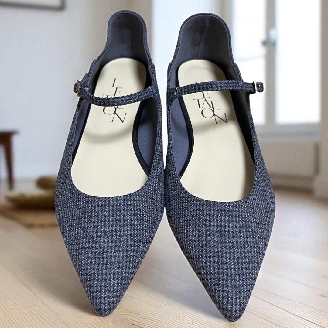 未使用 ルタロン ポインテッド ワンストラップ フラット 千鳥柄 ニット