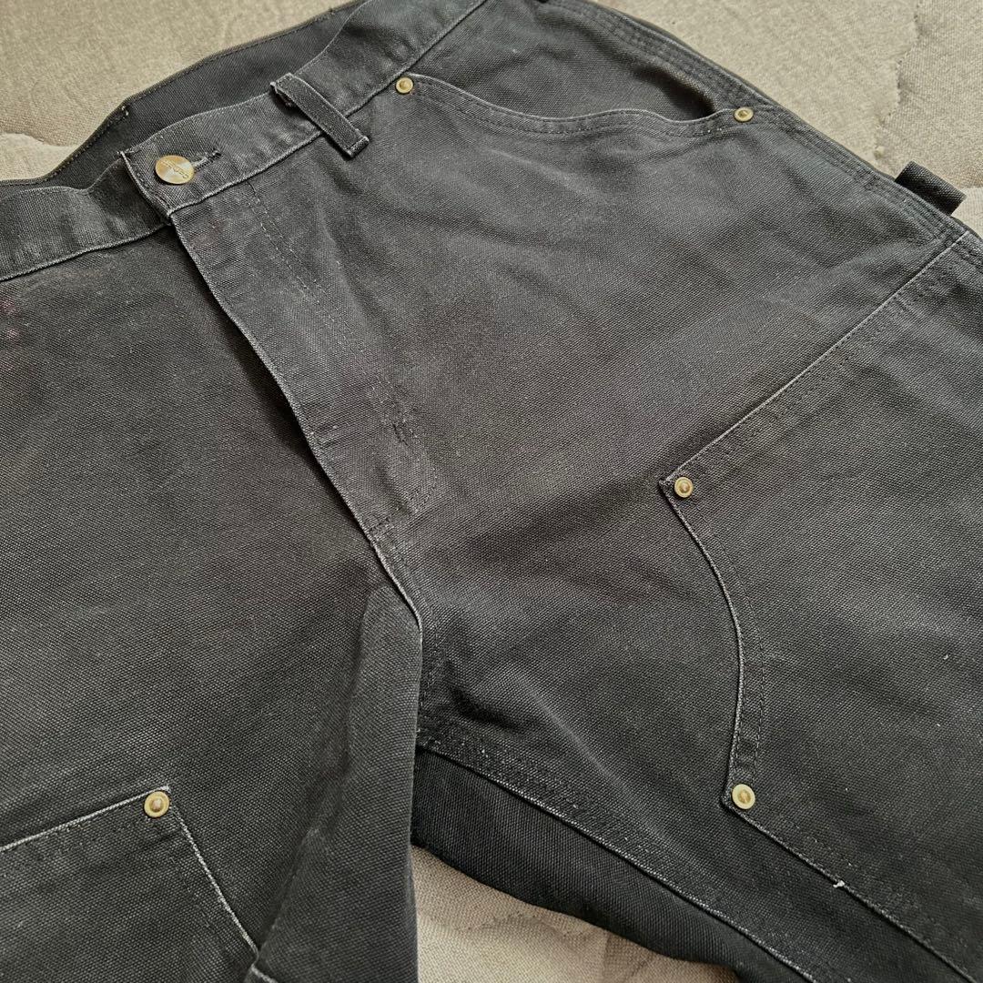 希少 USA製 Carhartt ダブルニー ブラック 34×30 フェード良