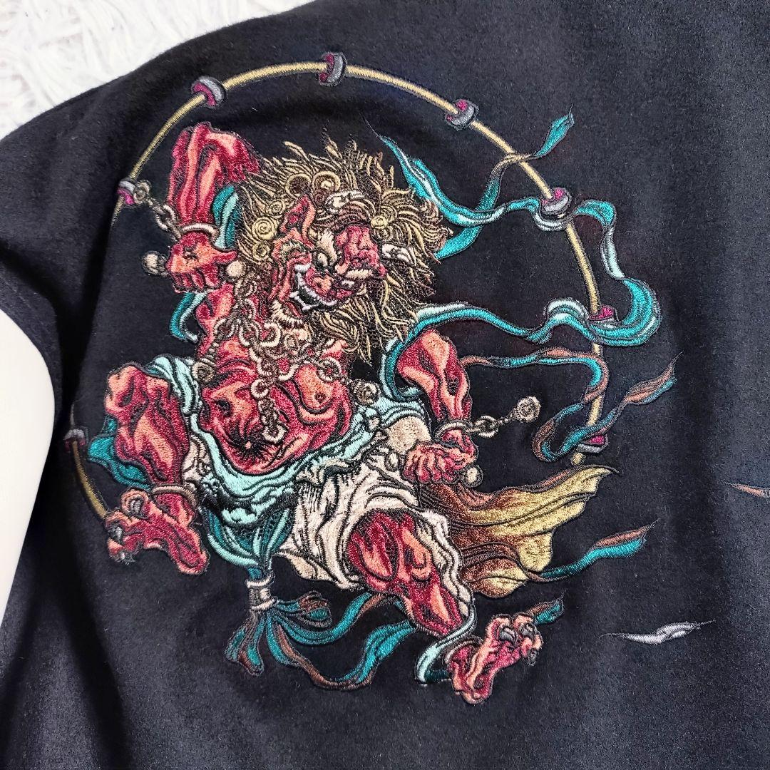 AIVER　風神雷神　スタジャン　黒白カラー　オーバーサイズ　刺繍