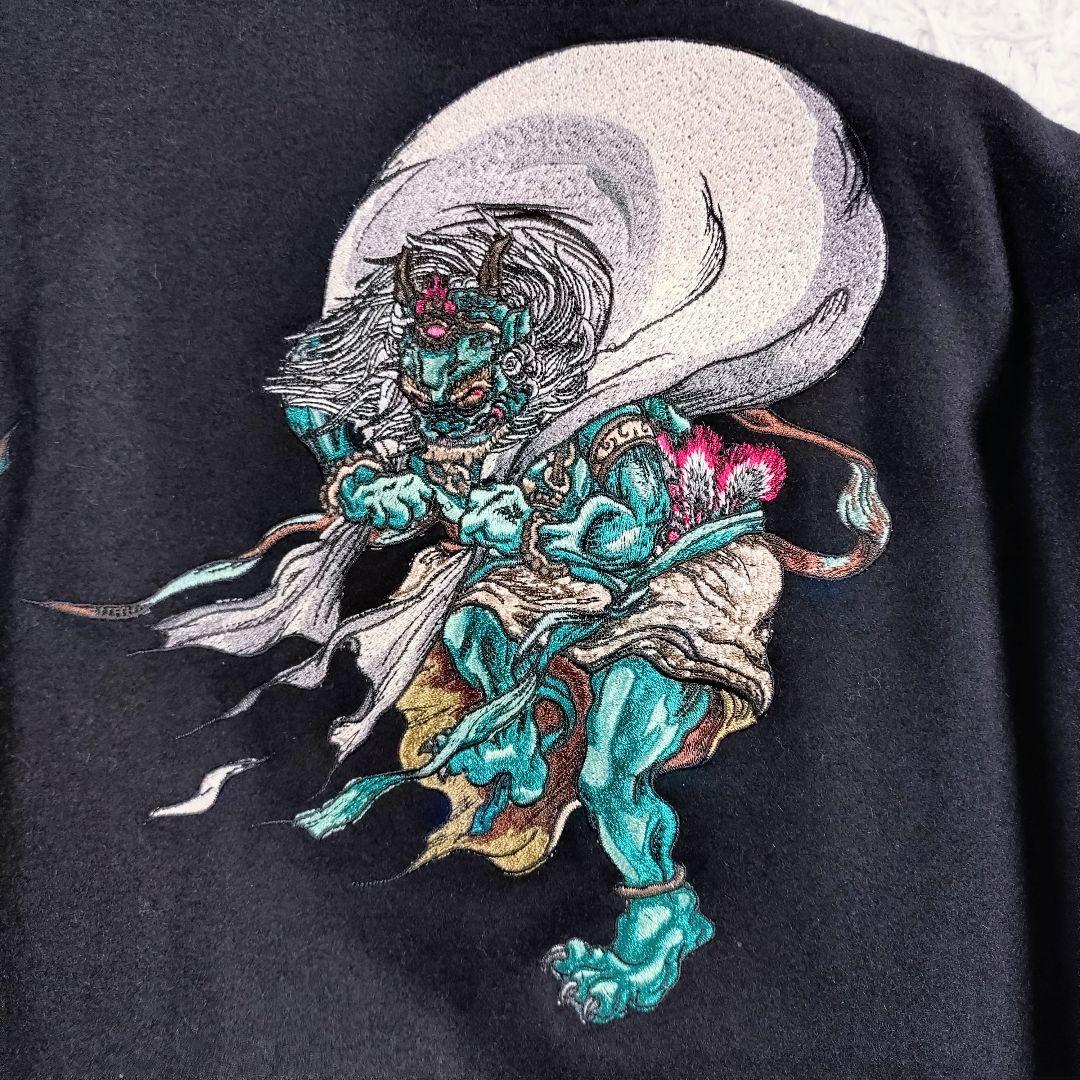 AIVER　風神雷神　スタジャン　黒白カラー　オーバーサイズ　刺繍