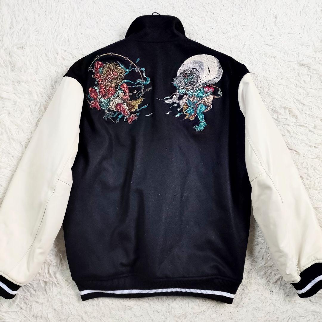 AIVER　風神雷神　スタジャン　黒白カラー　オーバーサイズ　刺繍