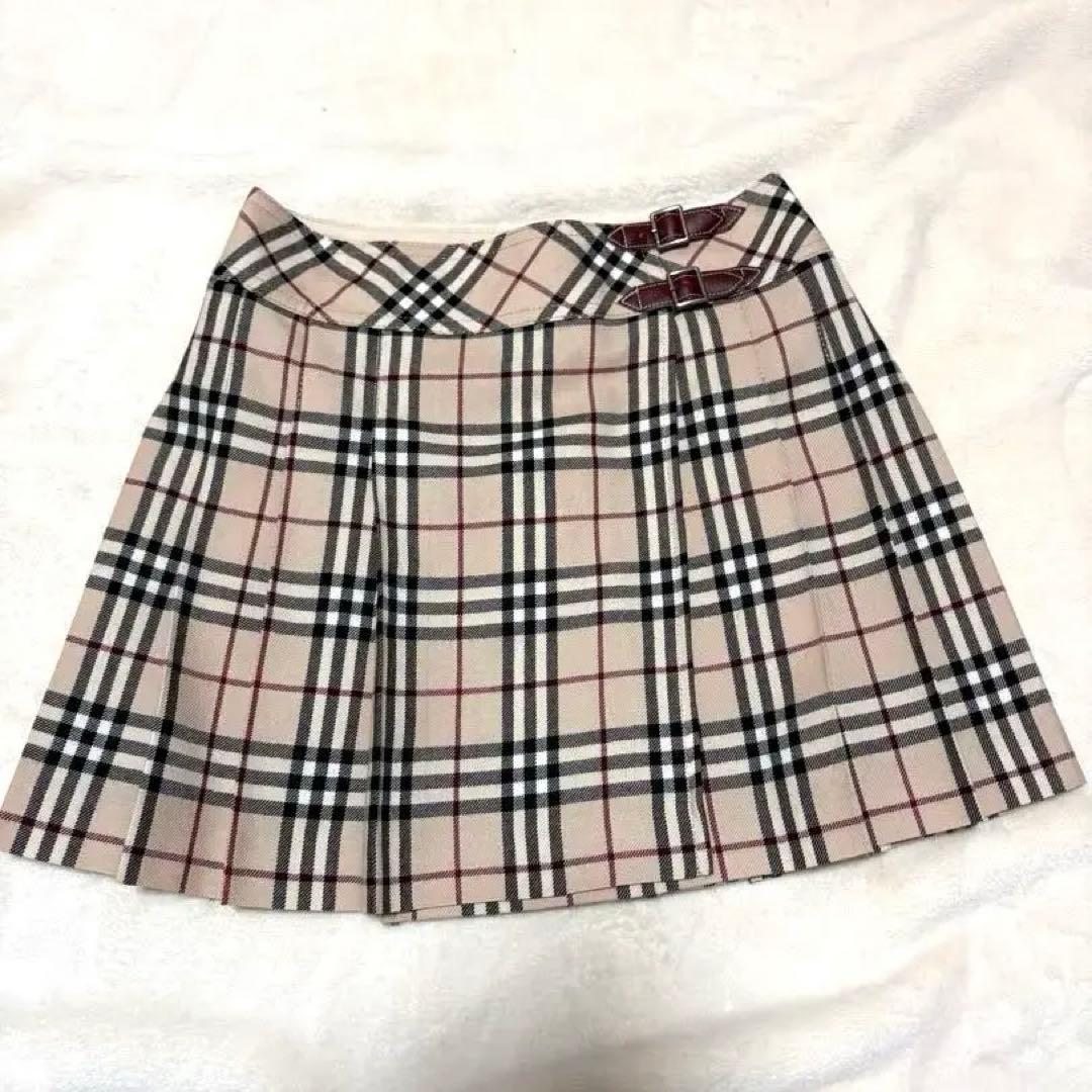 バーバリーブルーレーベル ラップスカート ノバチェック プリーツ ベージュ 36