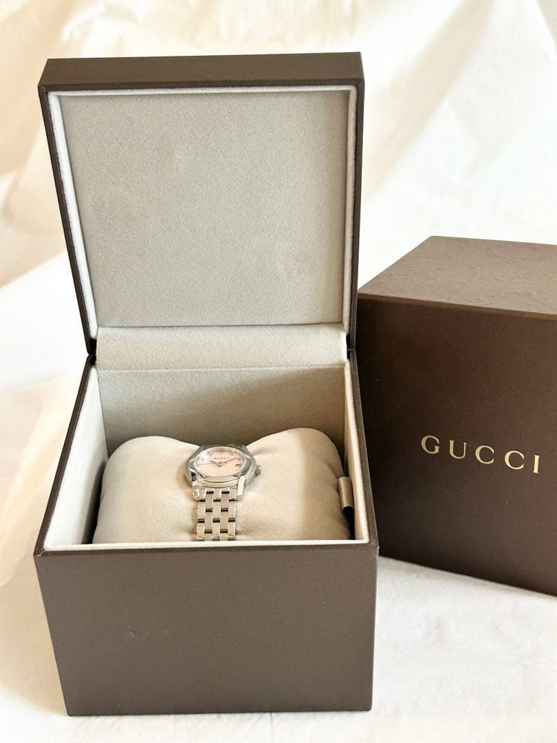 【美品】GUCCIグッチGクラスピンクシェルダイヤ腕時計レディース