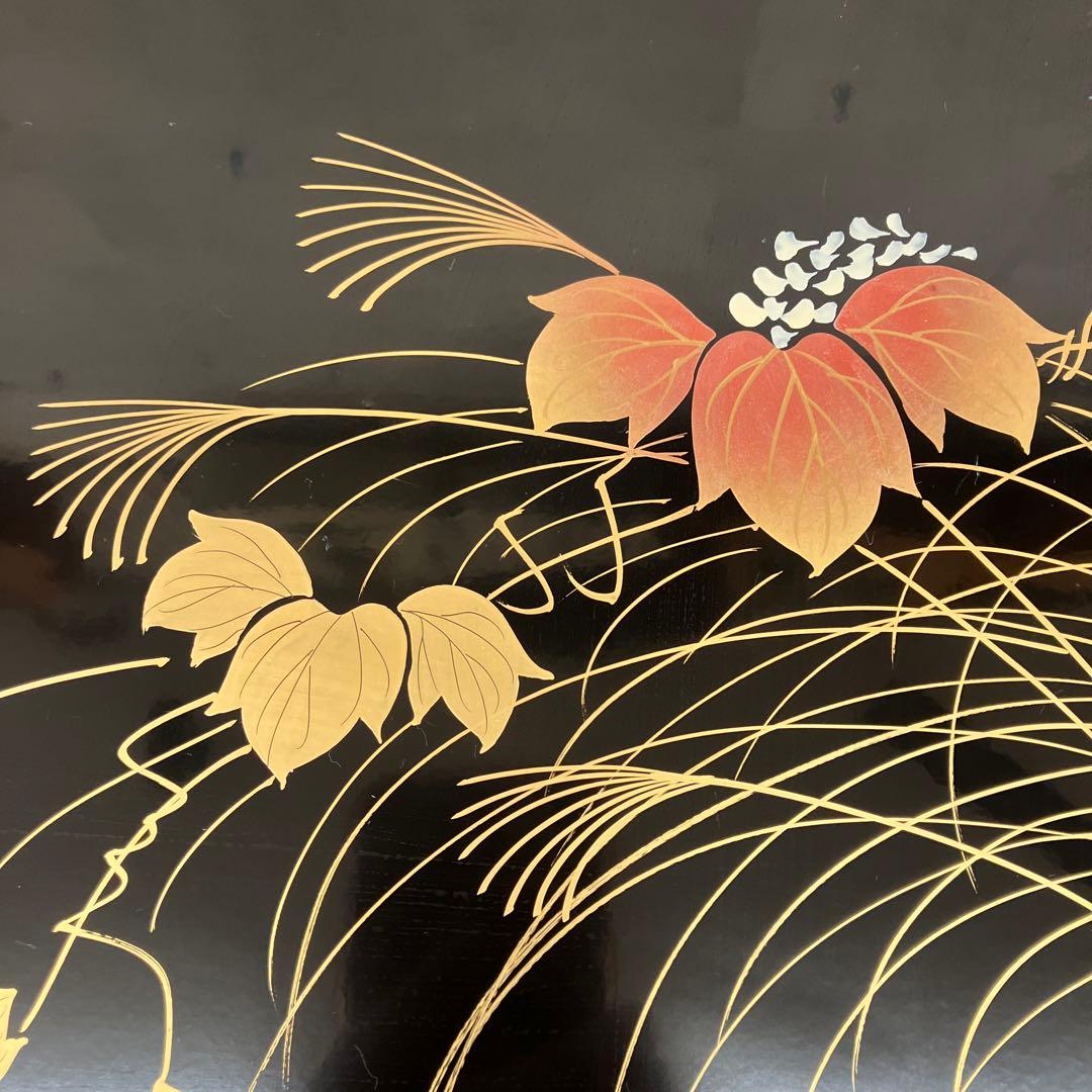 昭和レトロ 高級漆器 木製 リーフ柄 金蒔絵 花瓶台 花台 盆栽台 平卓 座卓