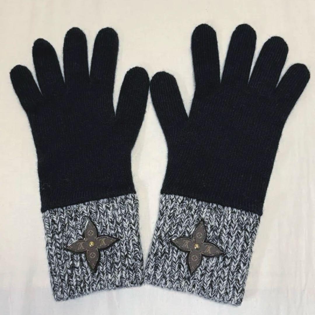 ルイヴィトン レディース 手袋 ニット モノグラム フラワー ほぼ未使用