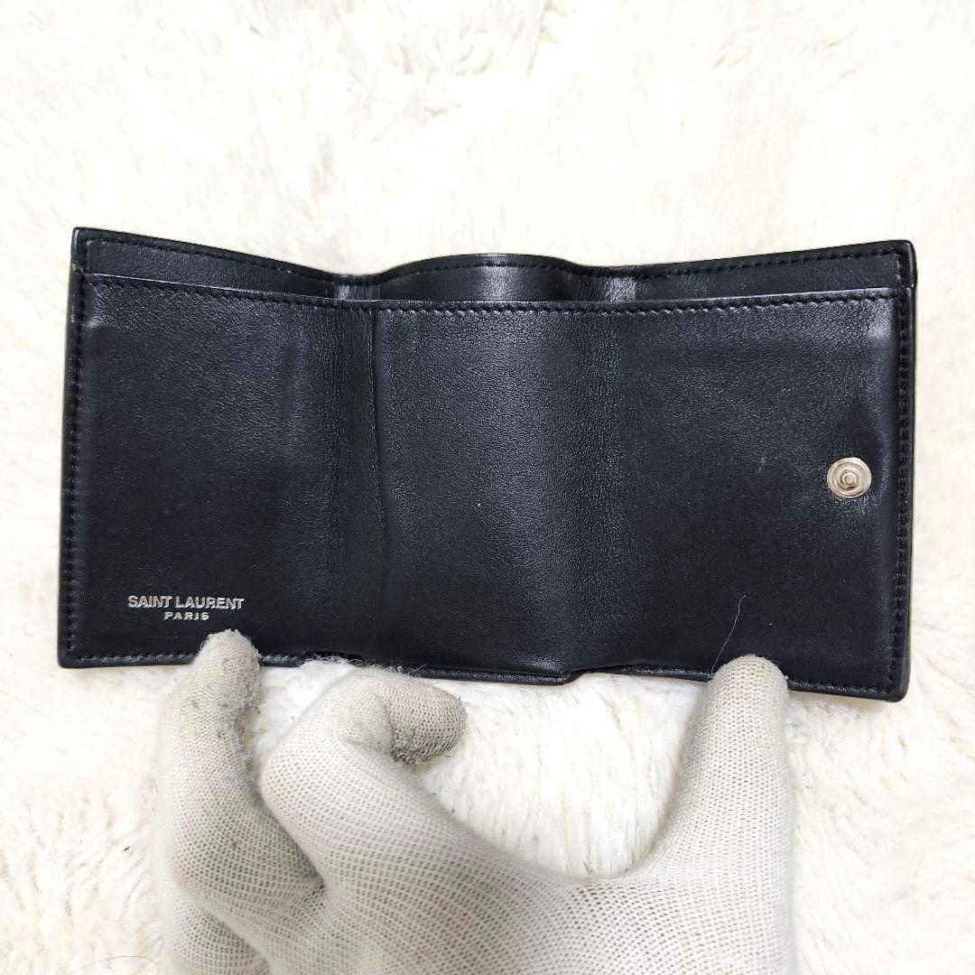 サンローラン　三つ折り　カサンドラ　ブラック　レザー　YSL シルバー金具