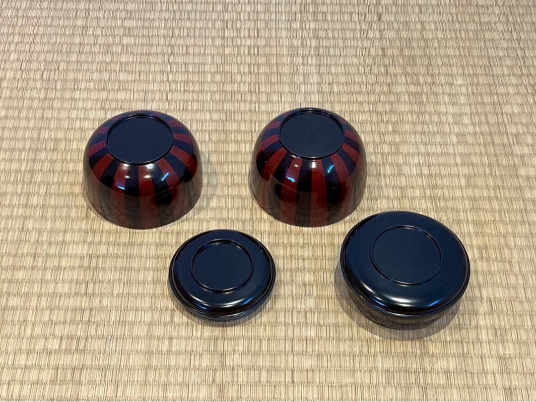 塗師 津田哲司 (哲斎) 縞模様 信玄弁当箱 3客