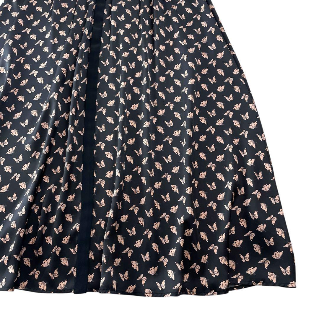 美品 パピヨンプリントバンドカラーワンピース 蝶バタフライ 38