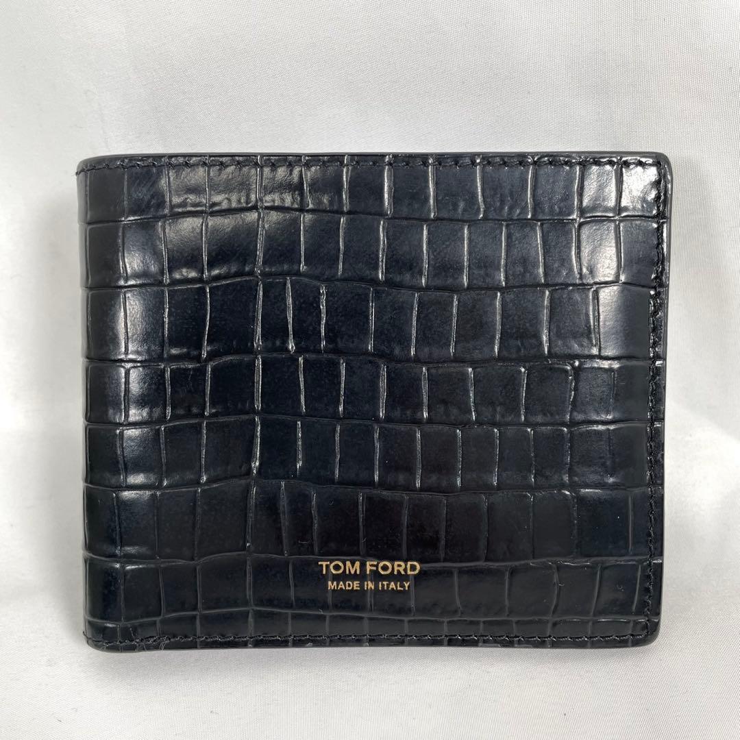 美品 TOM FORD トムフォード 二つ折り財布 クロコ型押し レザー 箱付き