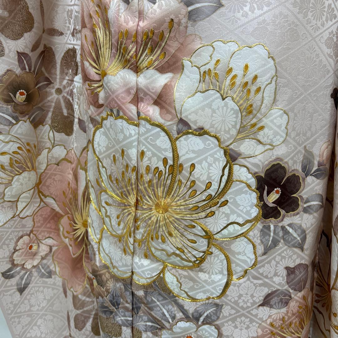 上品なくすみピンクの椿の柄の振袖フルセット