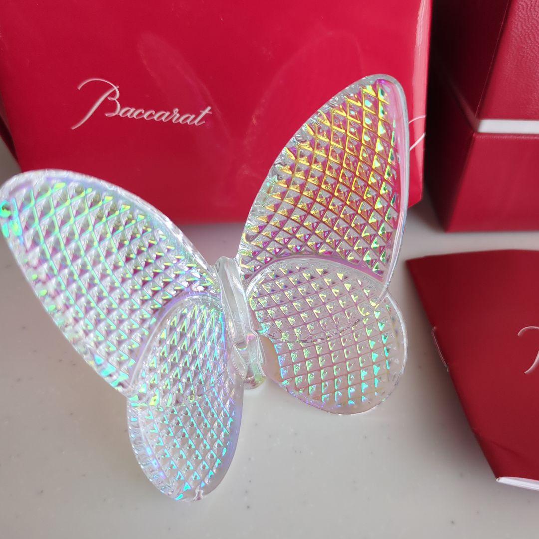 バカラ ラッキーバタフライ パピヨン 置き物 クリスタル　置き物　レインボー