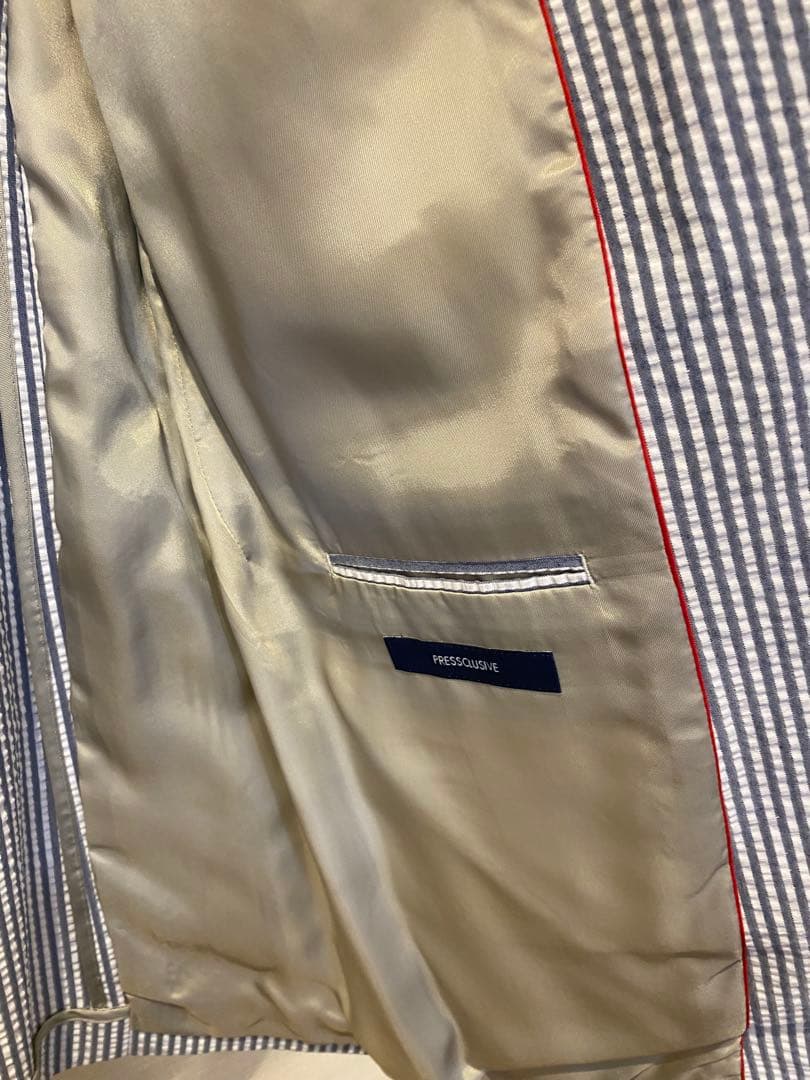 新品　未使用　 Jプレス　シアサッカージャケット　白ネイビーストライプ