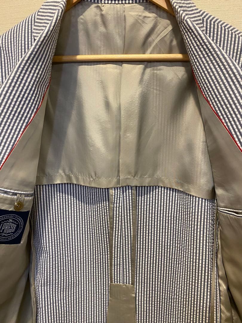 新品　未使用　 Jプレス　シアサッカージャケット　白ネイビーストライプ