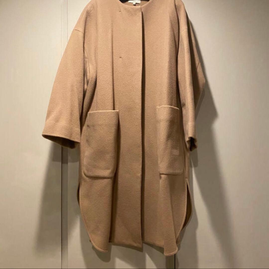 yori ウールコートベージュオーバーサイズロングコートウールリバーコート