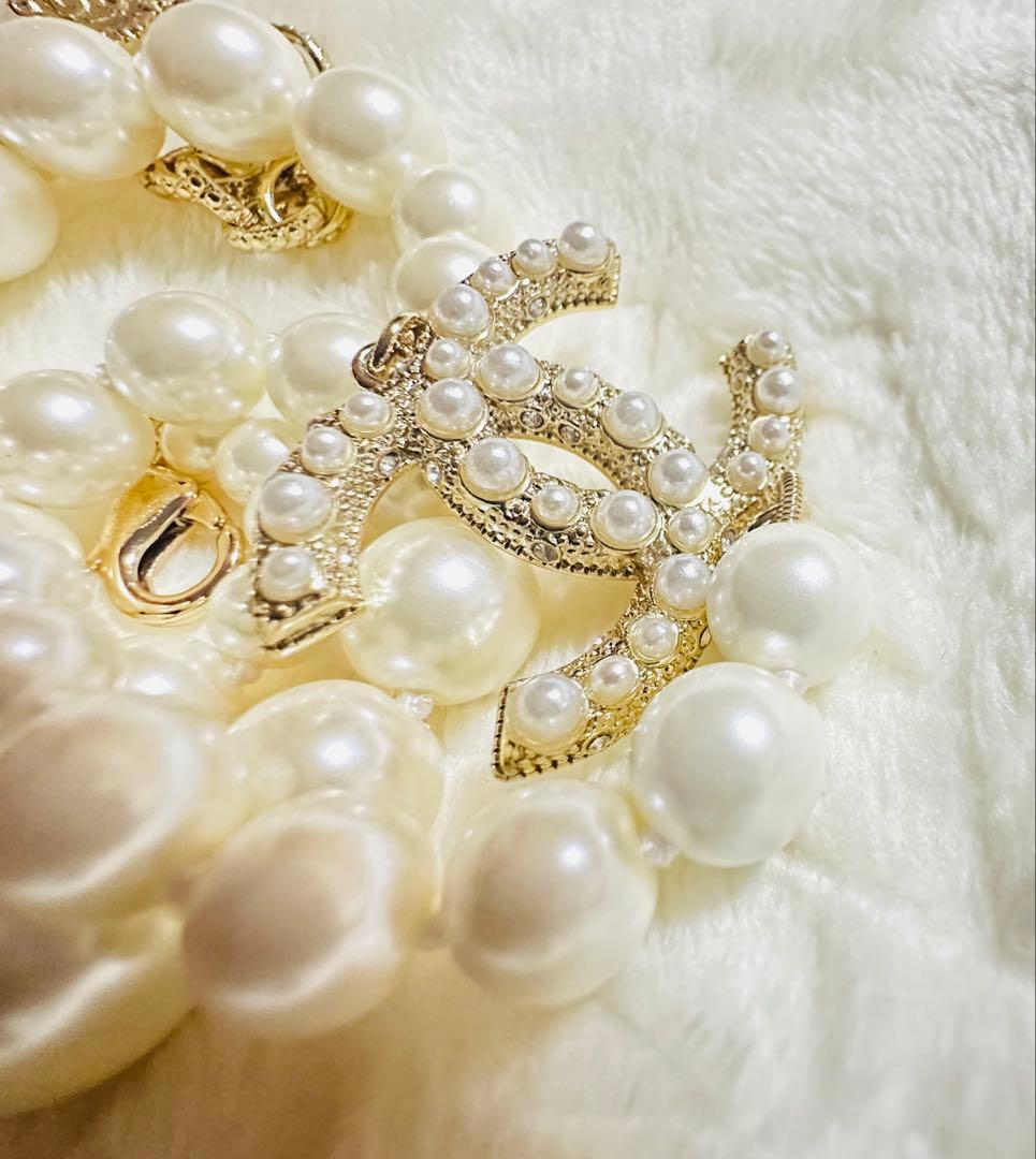 Chanel パールネックレス ゴールドトップラインストーン