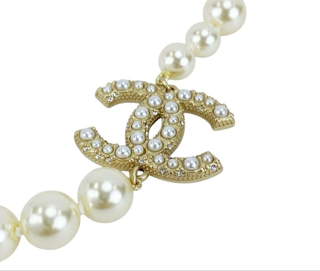 Chanel パールネックレス ゴールドトップラインストーン