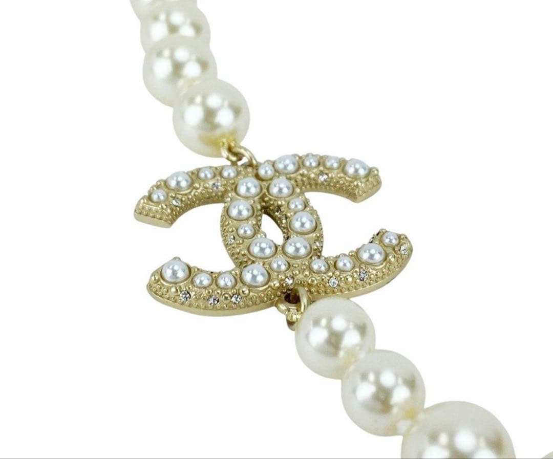 Chanel パールネックレス ゴールドトップラインストーン