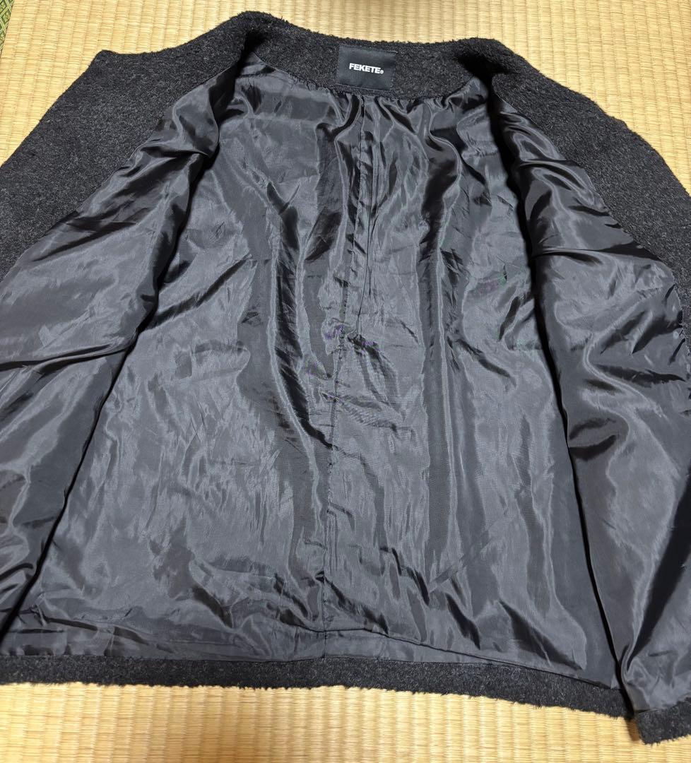 Fekete ノーカラーウールシャギージャケット　黒　S