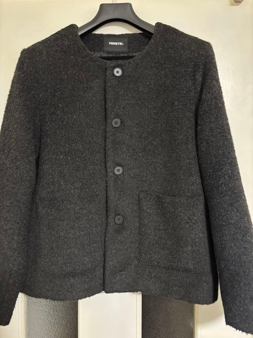 Fekete ノーカラーウールシャギージャケット　黒　S