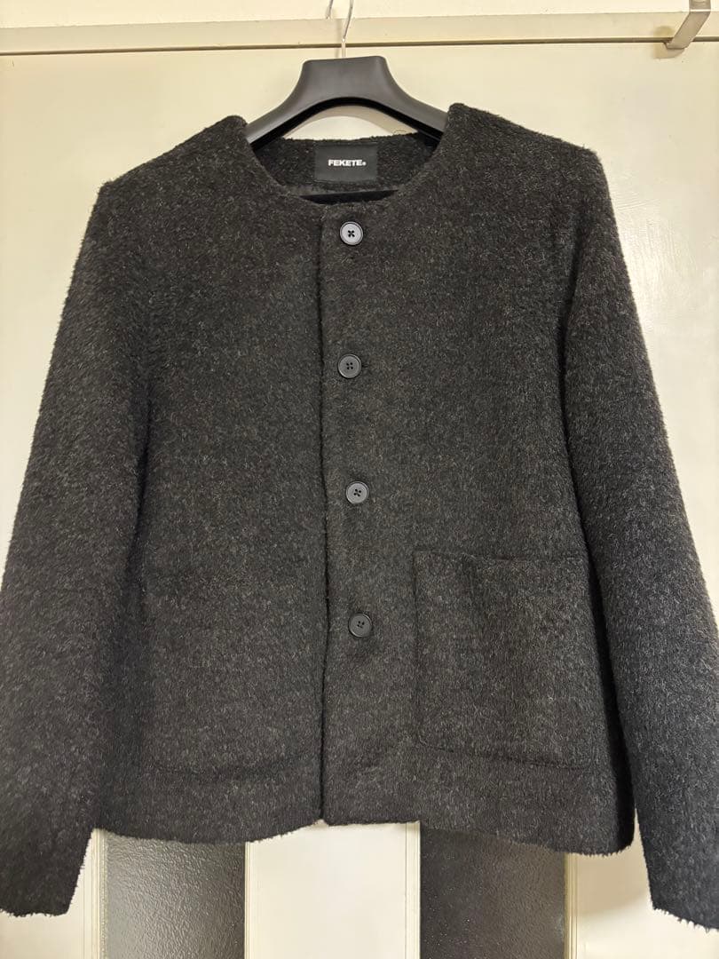 Fekete ノーカラーウールシャギージャケット　黒　S