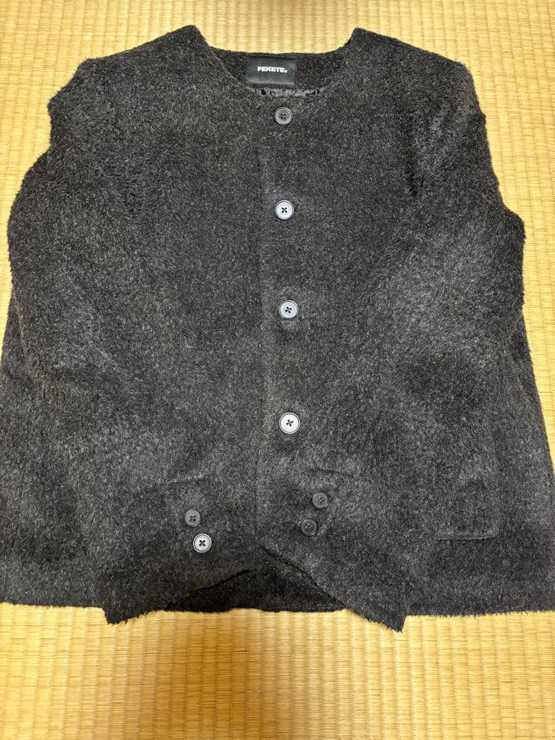 Fekete ノーカラーウールシャギージャケット　黒　S