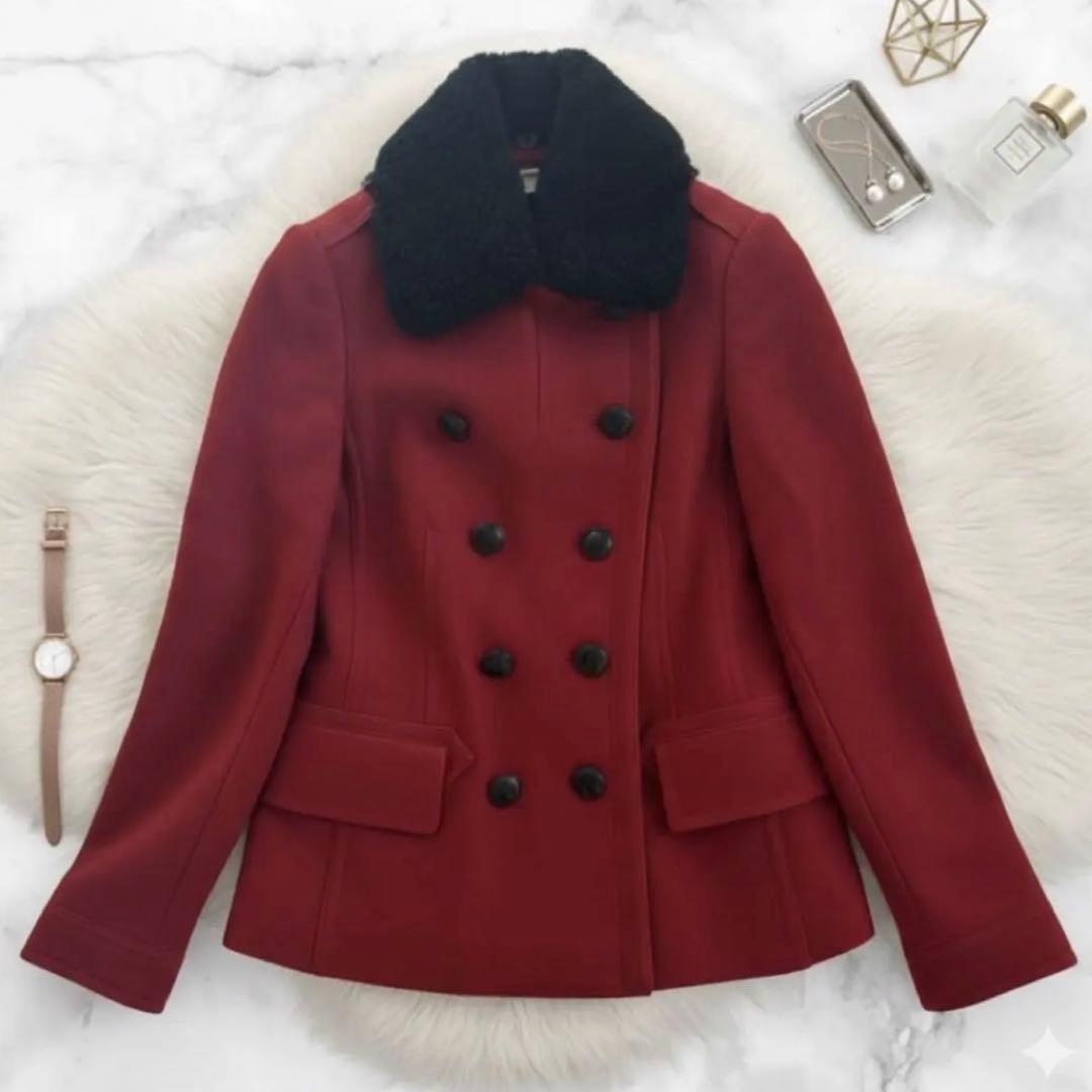 バーバリーブリット カシミヤ混 ピーコート ナポレオンコート 襟ボア プリーツ