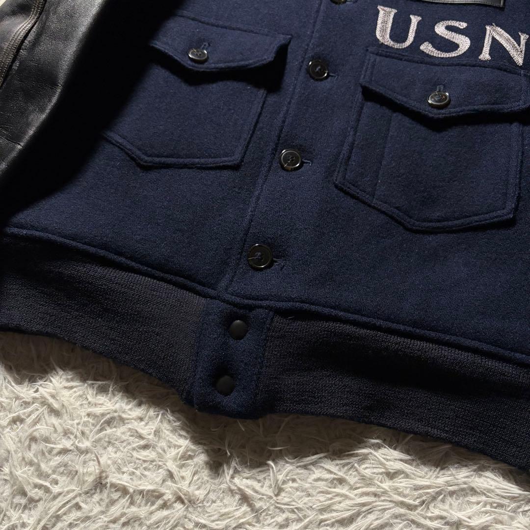 u*0様 極美品●バズリクソンズ　スタジャン　袖レザー　馬革　ネイビー