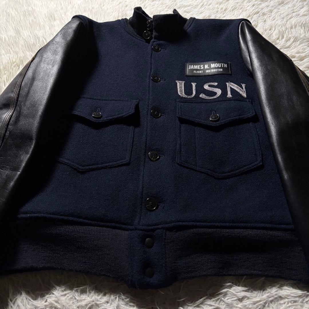 u*0様 極美品●バズリクソンズ　スタジャン　袖レザー　馬革　ネイビー