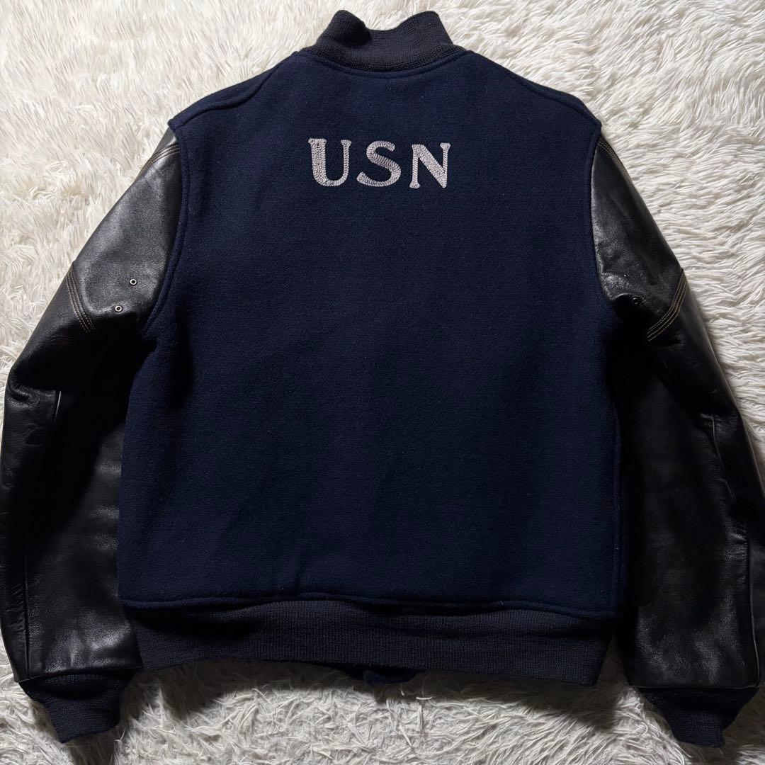 u*0様 極美品●バズリクソンズ　スタジャン　袖レザー　馬革　ネイビー