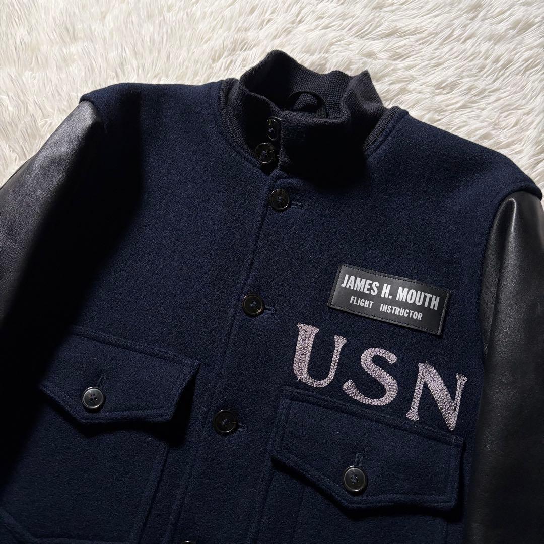 u*0様 極美品●バズリクソンズ　スタジャン　袖レザー　馬革　ネイビー