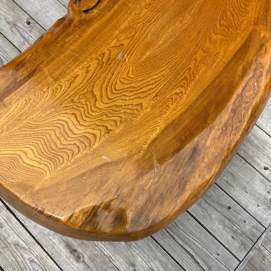 昭和レトロ 木製 天然木 欅材 一枚板 脚付き 座卓 センターテーブル 古家具