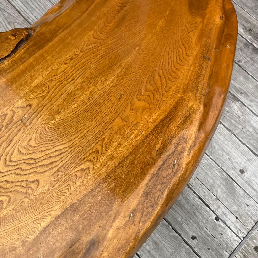 昭和レトロ 木製 天然木 欅材 一枚板 脚付き 座卓 センターテーブル 古家具