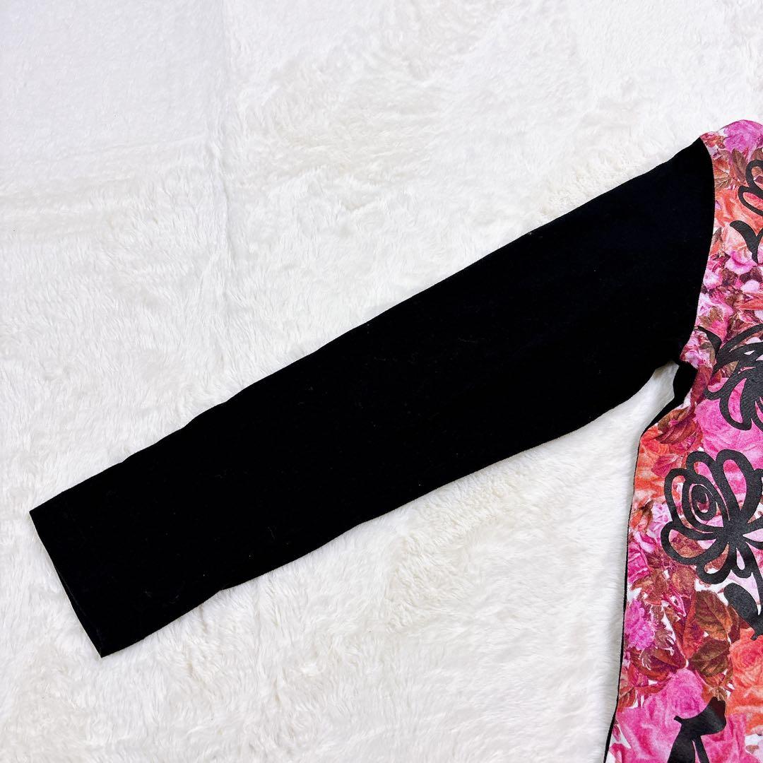 トリココムデギャルソン 長袖カットソー ロンT 花柄 ブラック M コットン 黒