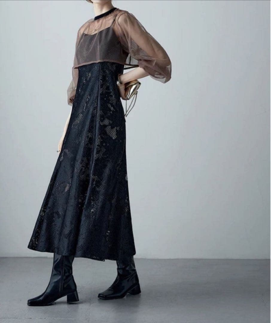 3wayシフォンボレロ&レースキャミドレス 結婚式 ワンピース　Ｌサイズ　黒