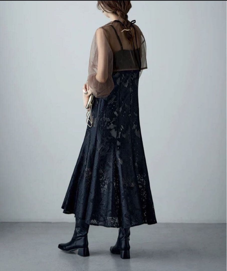 3wayシフォンボレロ&レースキャミドレス 結婚式 ワンピース　Ｌサイズ　黒