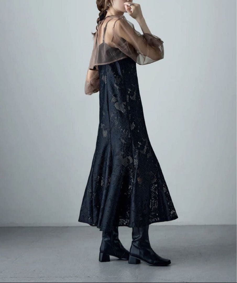 3wayシフォンボレロ&レースキャミドレス 結婚式 ワンピース　Ｌサイズ　黒