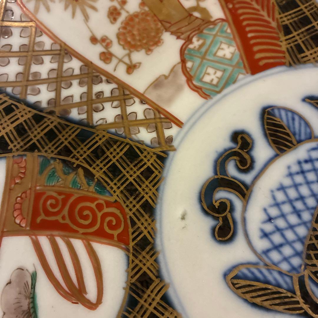 古伊万里風　和風模様の波型皿4枚セット