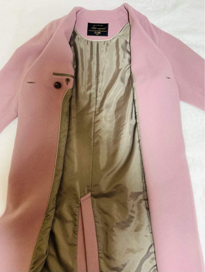 SLOBE IENA SUPER100 モッサVネックコート くすみピンク