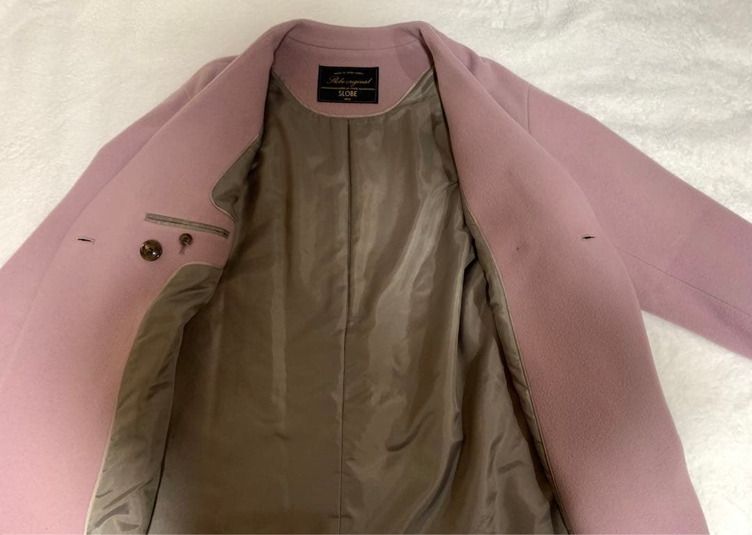 SLOBE IENA SUPER100 モッサVネックコート くすみピンク