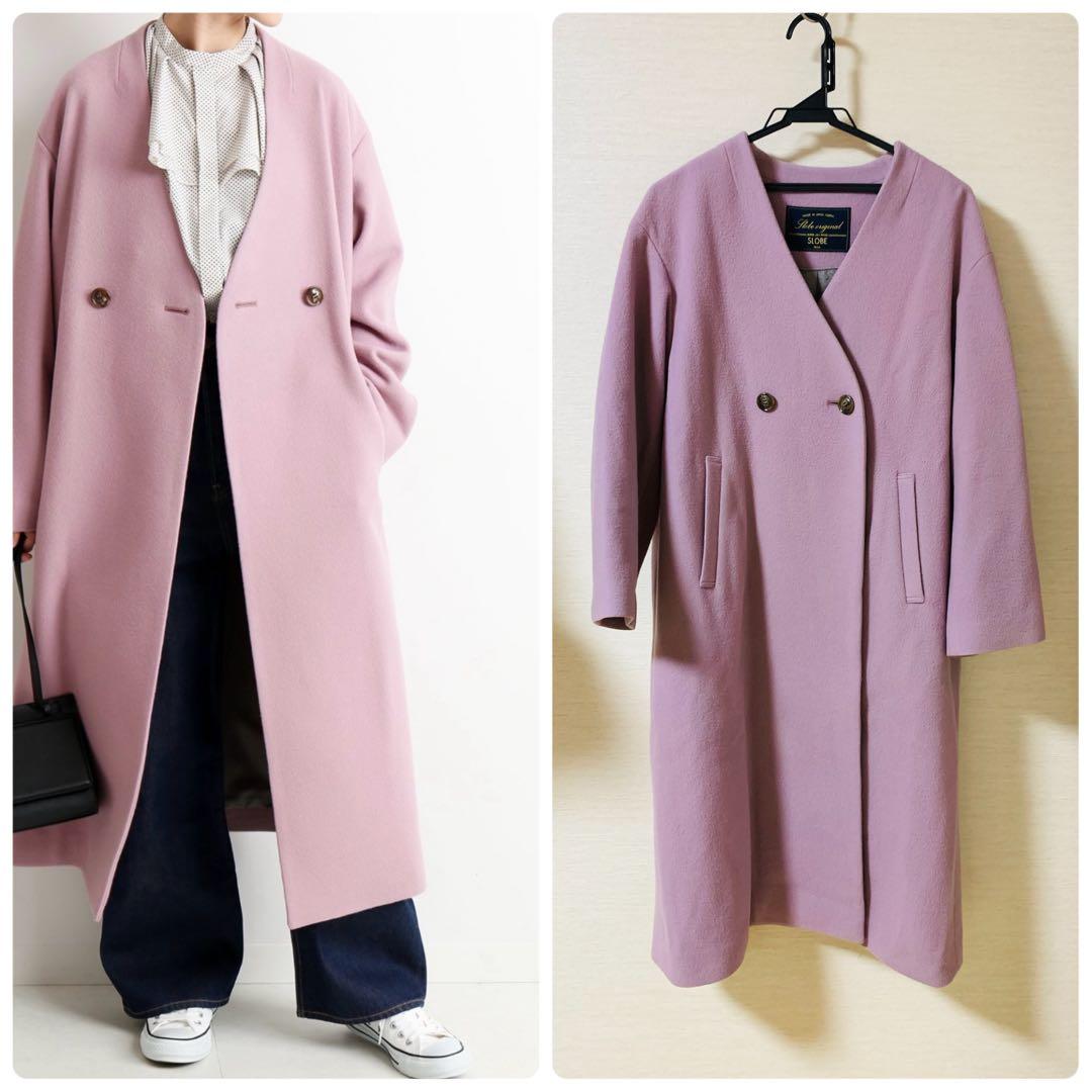 SLOBE IENA SUPER100 モッサVネックコート くすみピンク