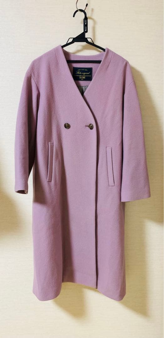 SLOBE IENA SUPER100 モッサVネックコート くすみピンク