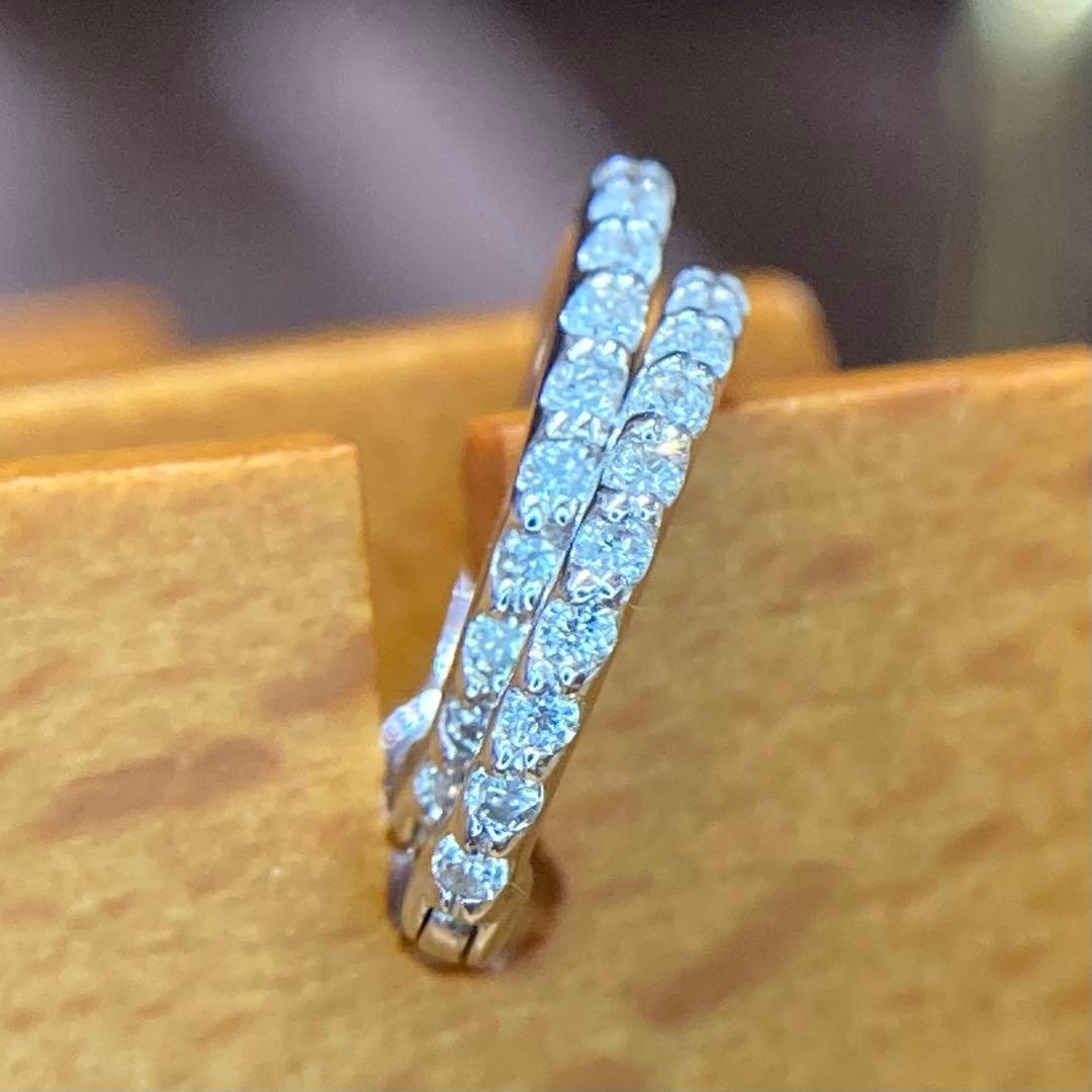 【新品未使用】K18WG 天然ダイヤモンド　フープピアス