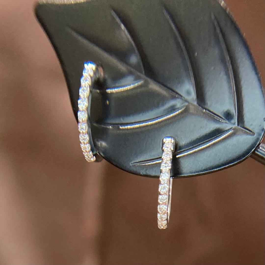 【新品未使用】K18WG 天然ダイヤモンド　フープピアス