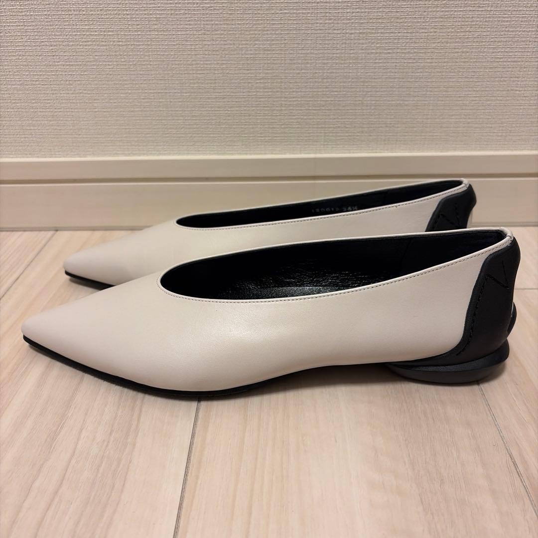 靴 SHISEI POINTED U PUMPS WHITE BLACK 36.5