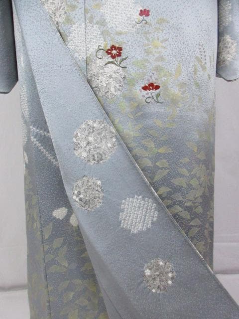 着用少ない！美品＊絞り＊刺繡＊ブルーグレー＊豪華＊訪問着＊１６０ｃｍ＊裄６５