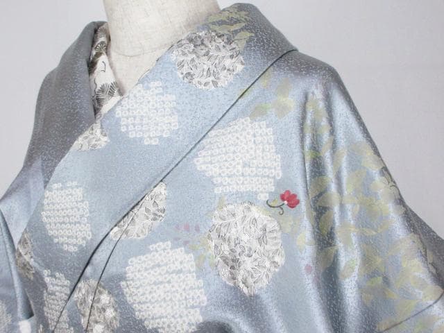 着用少ない！美品＊絞り＊刺繡＊ブルーグレー＊豪華＊訪問着＊１６０ｃｍ＊裄６５
